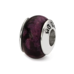 13mm Purple Magnesite Stone & Sterling Silver Bead Charm, 13mm