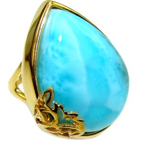 14.4 carat Larimar 18K Gold over .925 Sterling Silver handcrafted Ring s. 7