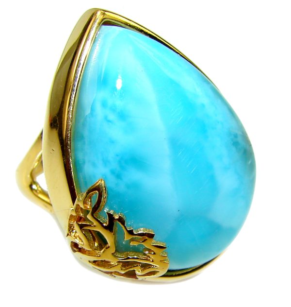 14.4 carat Larimar 18K Gold over .925 Sterling Silver handcrafted Ring s. 7