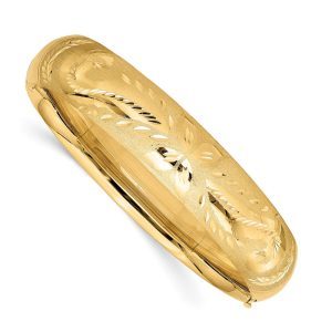 14.5mm 14k Yellow Gold Florentine Engraved Hinged Bangle Bracelet, 7in