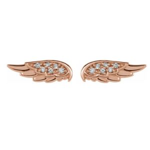 14K Rose Gold .03 CTW Diamond Angel Wing Post Earrings, 4 x 11mm