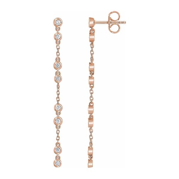 14K Rose Gold 1/3 CTW Diamond Chain Dangle Post Earrings, 3 x 60mm