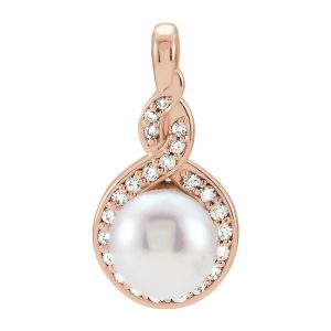 14K Rose Gold Akoya Cultured Pearl & 1/10 CTW Diamond Pendant, 9x17mm