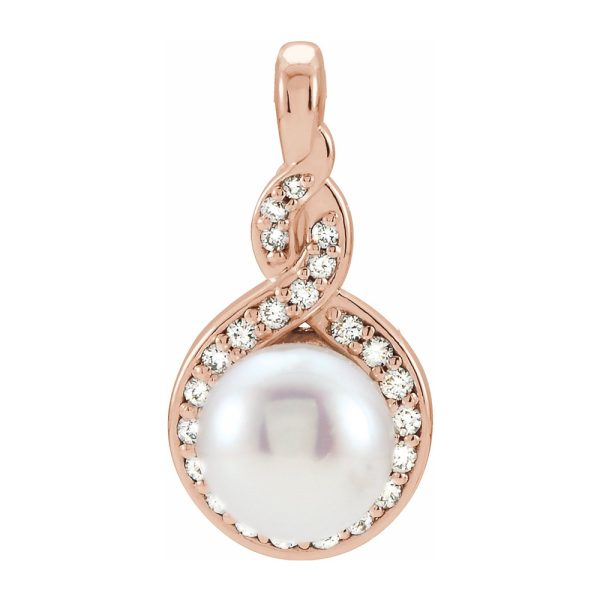 14K Rose Gold Akoya Cultured Pearl & 1/10 CTW Diamond Pendant, 9x17mm