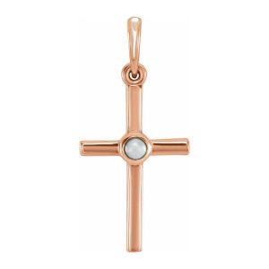 14K Rose Gold Freshwater Cultured Pearl Cross Pendant, 11x24mm