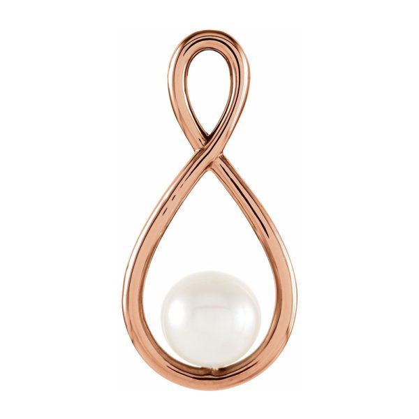 14K Rose Gold Freshwater Cultured Pearl Infinity Pendant, 10 x 20mm