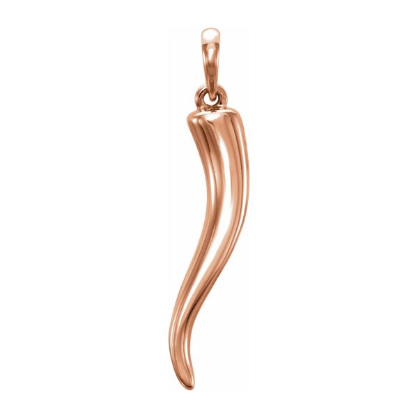 14K Rose Gold Solid 3D Italian Horn Pendant, 5.25 x 26mm