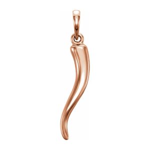 14K Rose Gold Solid 3D Italian Horn Pendant, 6 x 32mm