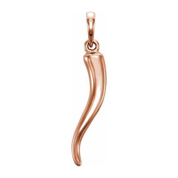 14K Rose Gold Solid 3D Italian Horn Pendant, 6 x 32mm