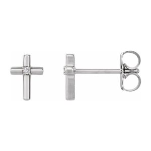 14K White Gold .01 CTW Diamond Cross Post Earrings, 5 x 7mm