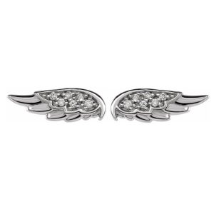 14K White Gold .03 CTW Diamond Angel Wing Post Earrings, 4 x 11mm