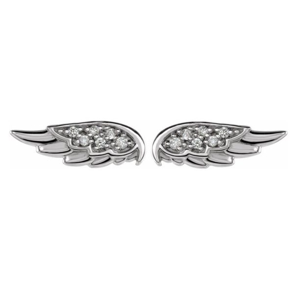 14K White Gold .03 CTW Diamond Angel Wing Post Earrings, 4 x 11mm