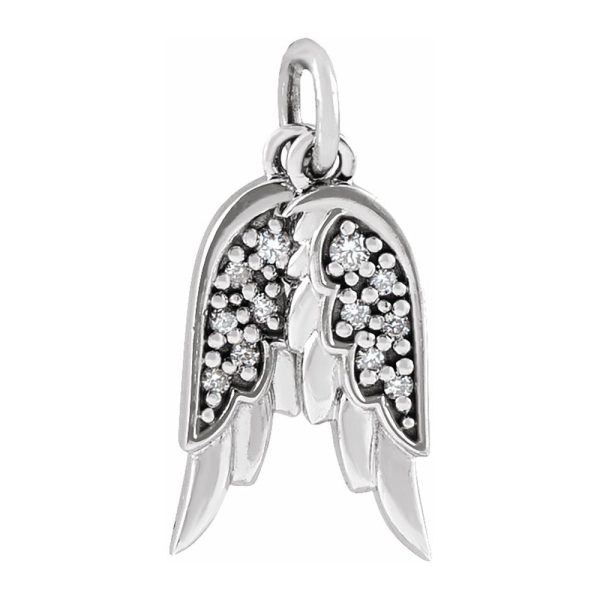 14K White Gold .03 CTW Diamond Angel Wings Pendant, 3.75 x 12mm