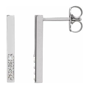 14K White Gold .07 CTW Diamond Bar Drop Earrings, 2x17mm