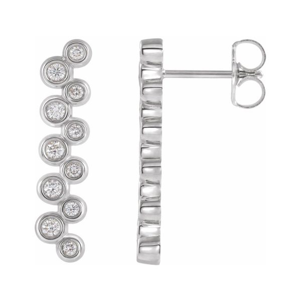 14K White Gold 1/3 CTW Diamond Bezel Set Bar Earrings, 21mm