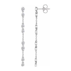 14K White Gold 1/3 CTW Diamond Chain Dangle Post Earrings, 3 x 60mm