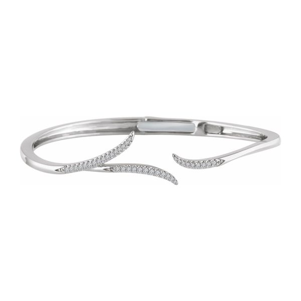 14K White Gold 1/4 CTW Diamond Hinged Cuff Bracelet, 7 Inch