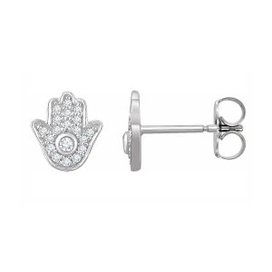 14K White Gold 1/5 CTW Diamond Hamsa Post Earrings, 8.5mm