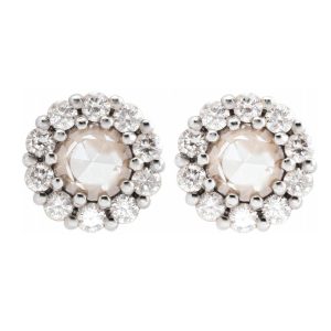 14K White Gold 1/5 CTW Rose-Cut Diamond Halo Style Earrings, 6mm