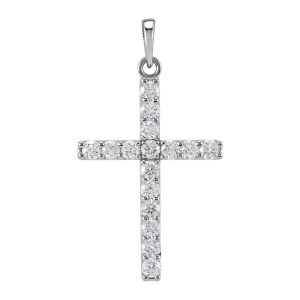 14K White Gold 3/4 CTW Diamond Cross Pendant, 18 x 32mm