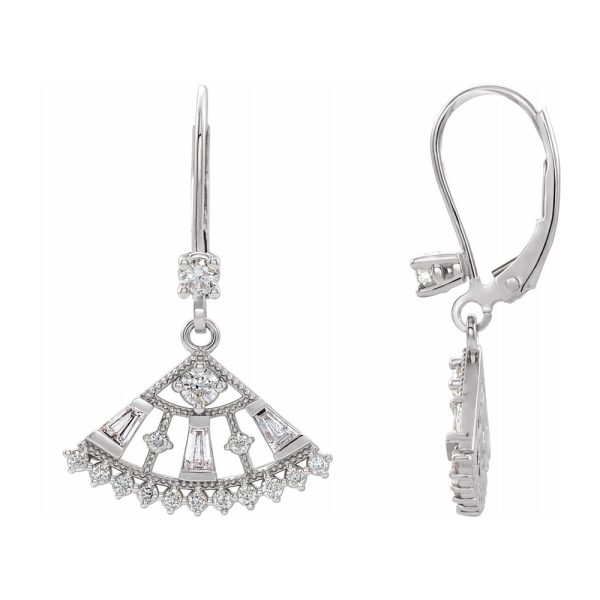 14K White Gold 3/4 CTW Diamond Lever Back Fan Earrings