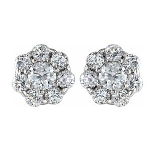 14K White Gold 3/8 CTW Diamond Cluster Stud Earrings, 5.5mm Diameter