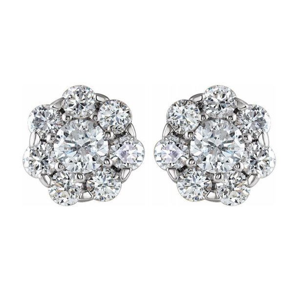 14K White Gold 3/8 CTW Diamond Cluster Stud Earrings, 5.5mm Diameter