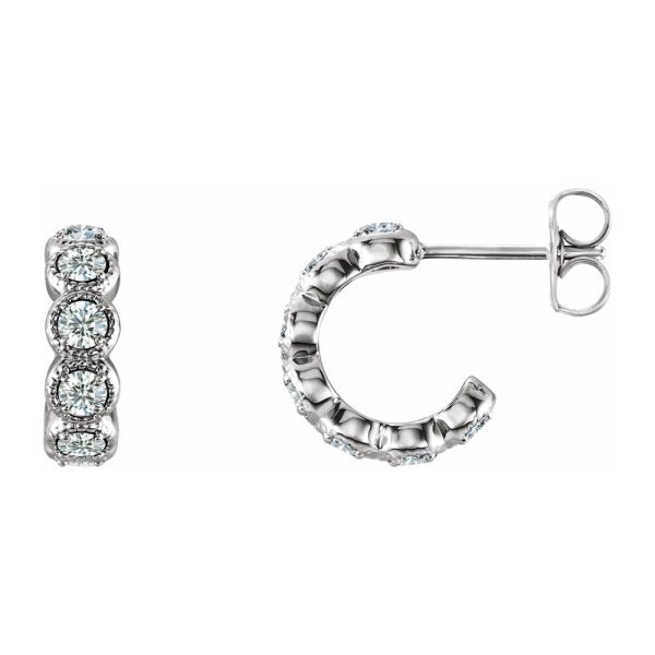 14K White Gold 7/8 CTW Diamond Small J Hoop Earrings, 4 x 12mm