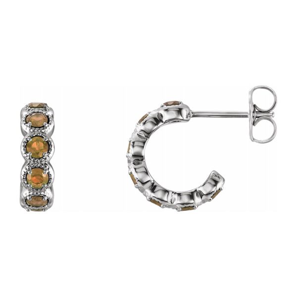 14K White Gold Citrine Small J Hoop Earrings, 4 x 12mm