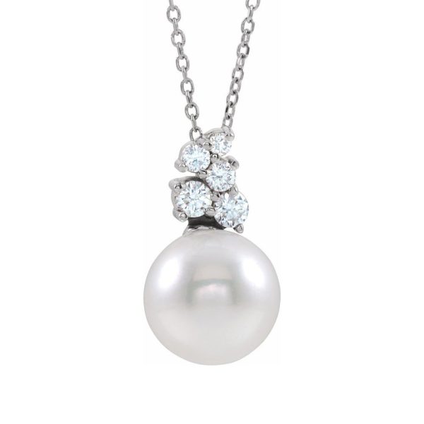 14K White Gold FW Cultured Pearl & 1/4 CTW Diamond Necklace, 16-18 In