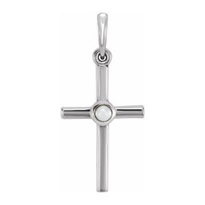 14K White Gold Freshwater Cultured Pearl Cross Pendant, 11x24mm