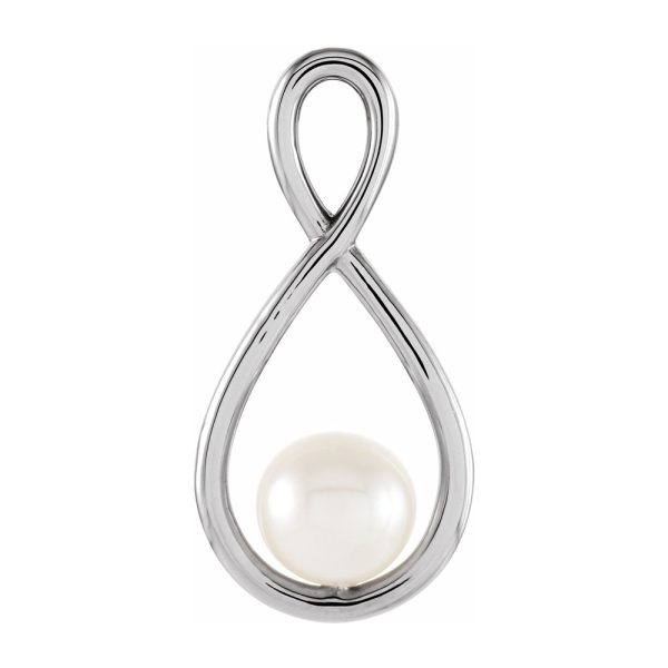 14K White Gold Freshwater Cultured Pearl Infinity Pendant, 10 x 20mm