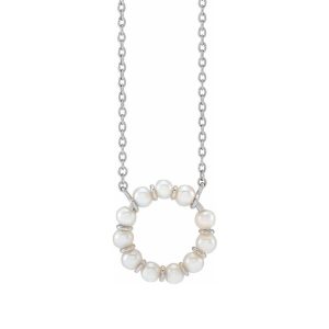 14K White Gold Freshwater Cultured Pearl Small Circle Necklace, 18 In