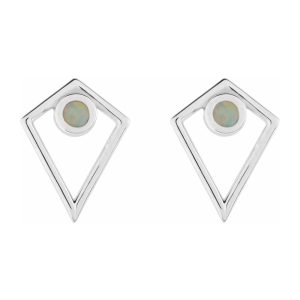 14K White Gold Onyx Cabochon Pyramid Post Earrings, 11 x 14mm