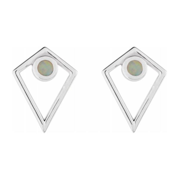 14K White Gold Onyx Cabochon Pyramid Post Earrings, 11 x 14mm