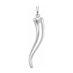 14K White Gold Solid 3D Italian Horn Pendant, 2.8 x 19mm