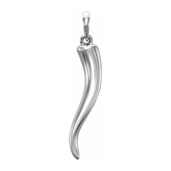 14K White Gold Solid 3D Italian Horn Pendant, 5.25 x 26mm