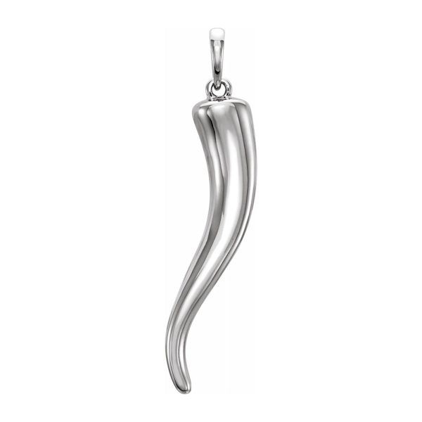 14K White Gold Solid 3D Italian Horn Pendant, 6 x 32mm