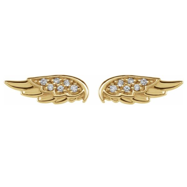 14K Yellow Gold .03 CTW Diamond Angel Wing Post Earrings, 4 x 11mm