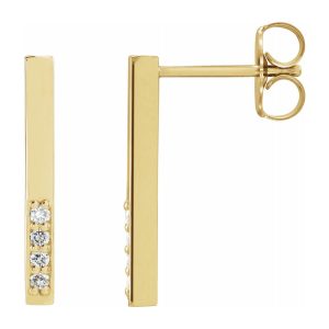 14K Yellow Gold .07 CTW Diamond Bar Drop Earrings, 2x17mm