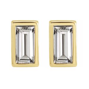 14K Yellow Gold .08 CTW Diamond Baguette Post Earrings, 2 x 3.5mm