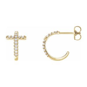 14K Yellow Gold 1/4 CTW Diamond Cross J Hoop Earrings, 9 x 12mm