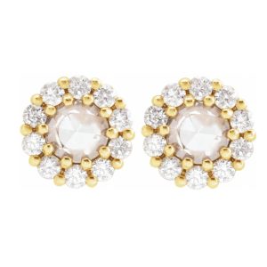 14K Yellow Gold 3/8 CTW Rose-Cut Diamond Halo Style Earrings, 7.25mm