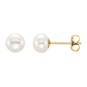 14K Yellow Gold 5-6 mm White Freshwater Cultured Pearl Stud Earrings