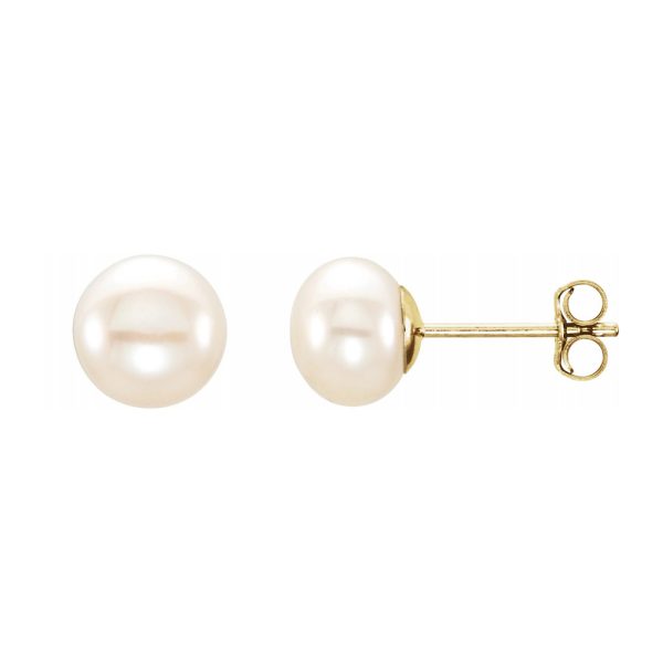 14K Yellow Gold 6-7 mm White Freshwater Cultured Pearl Stud Earrings