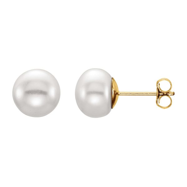 14K Yellow Gold 7-8 mm White Freshwater Cultured Pearl Stud Earrings