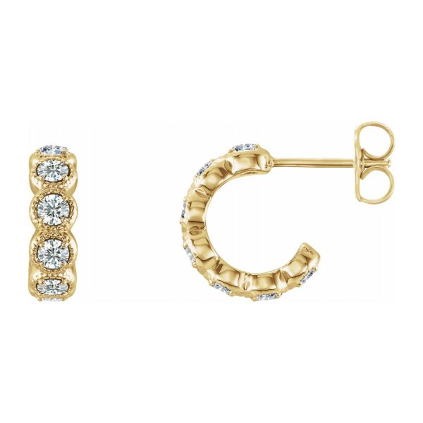 14K Yellow Gold 7/8 CTW Diamond Small J Hoop Earrings, 4 x 12mm