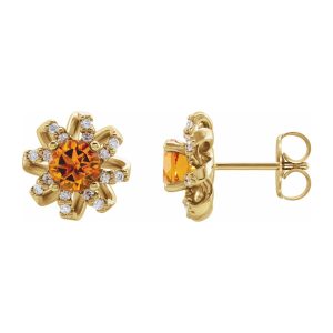 14K Yellow Gold, Citrine & 1/6 CTW Diamond 11mm Halo Post Earrings