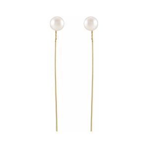 14K Yellow Gold FW Cultured Pearl Threader Earrings, 6-6.5 x 59mm