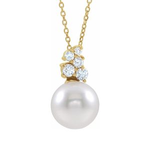 14K Yellow Gold FW Cultured Pearl & 1/4 CTW Diamond Necklace, 16-18 In